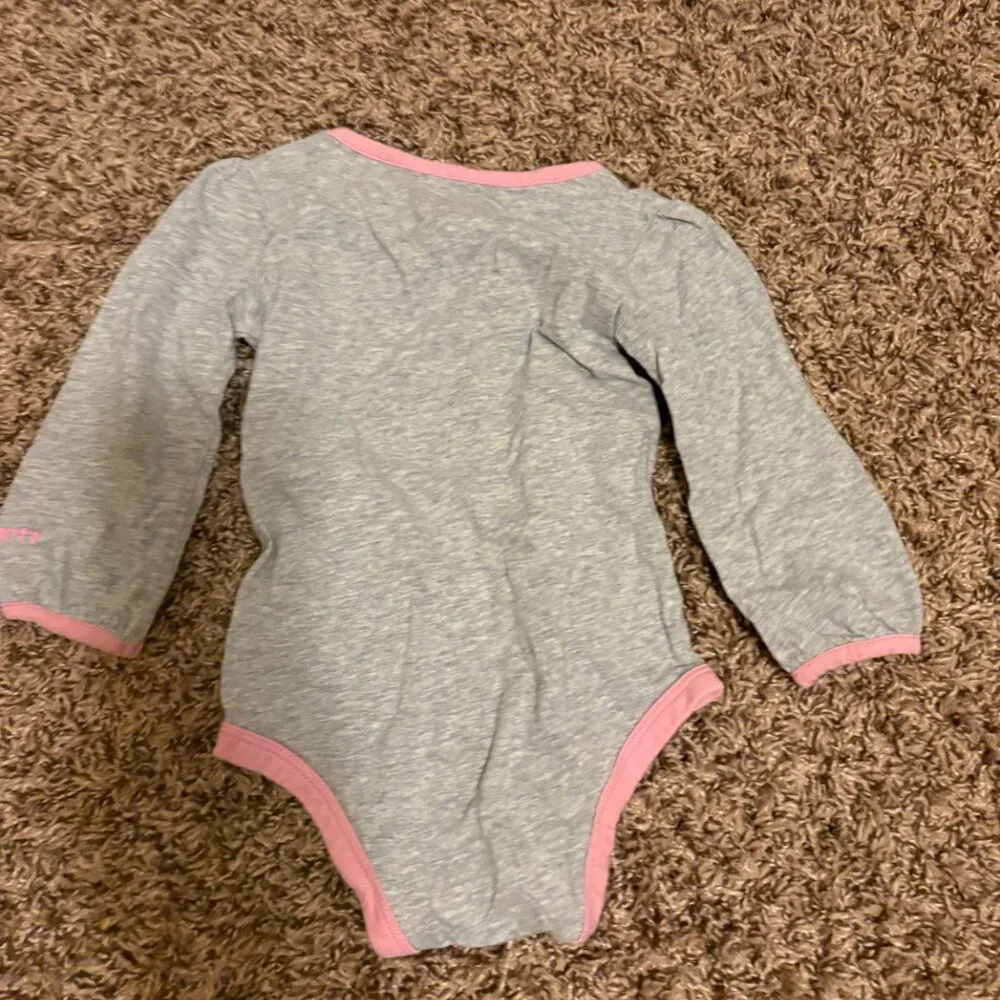 Carhartt Long Sleeve Bodysuit 18 Months Gray Pink Deer Graphic Trim 100% Cotton